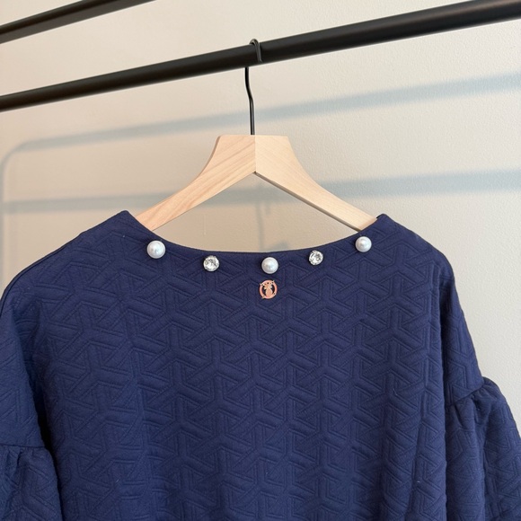 NWT Simply Southern Navy Blue Quilted Gem and Pearl Neck Dress - Picture 5 of 6